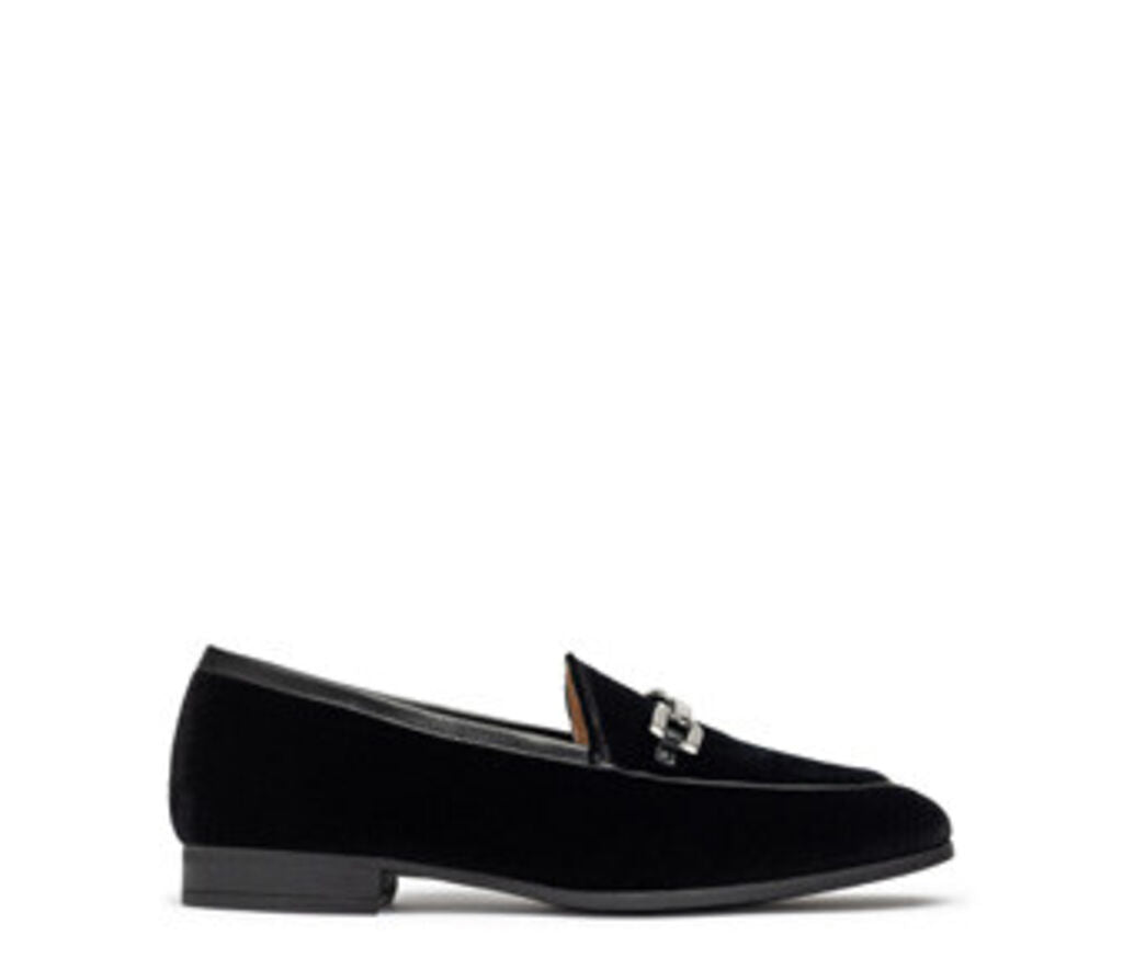 Black Velvet Loafers with Metal Accent
