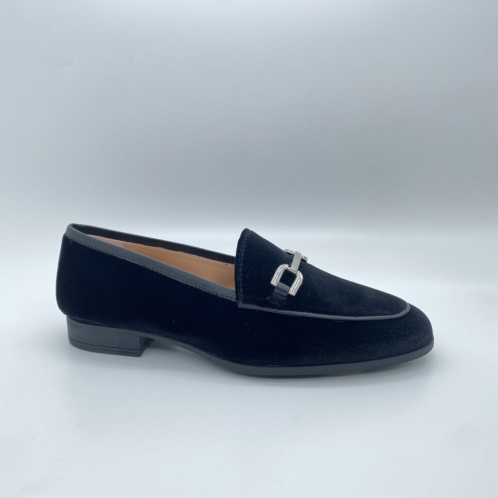 Black Velvet Loafers with Metal Accent