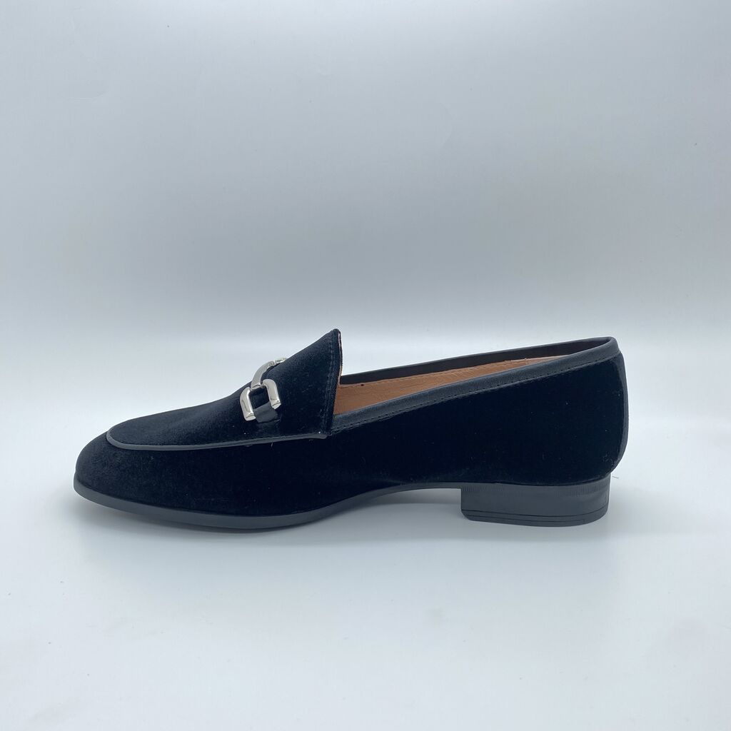 Black Velvet Loafers with Metal Accent