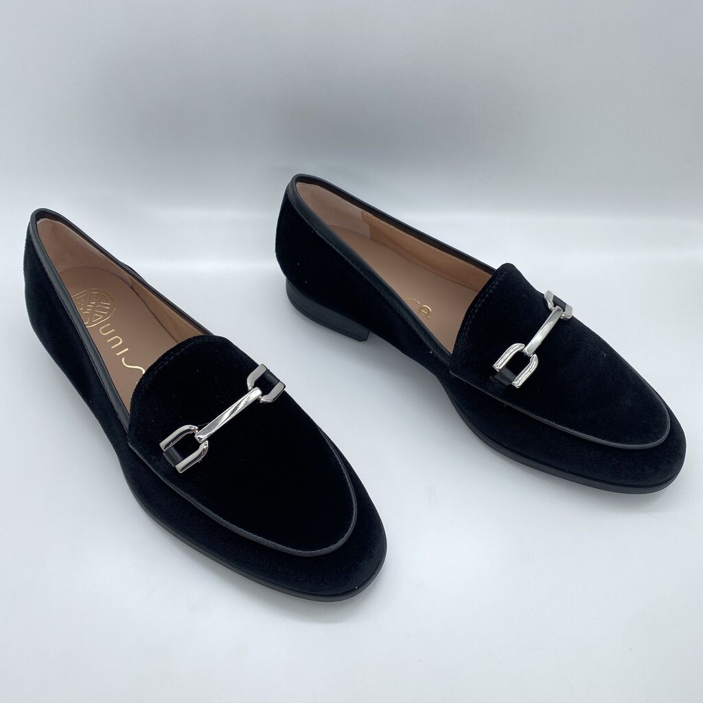 Black Velvet Loafers with Metal Accent