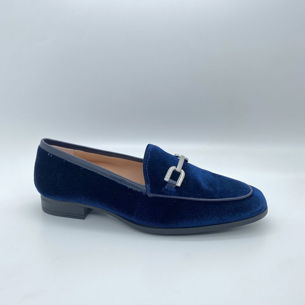 Navy Velvet Loafers with Silver Accent