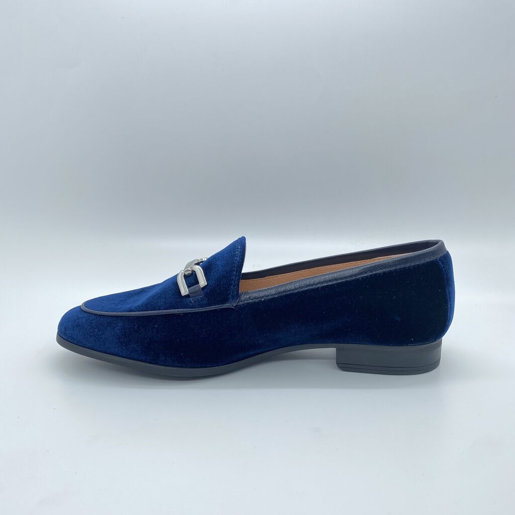 Navy Velvet Loafers with Silver Accent