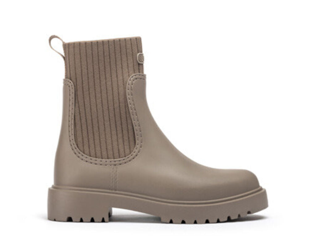 Taupe Textured Chelsea Boot with Ribbed Detail