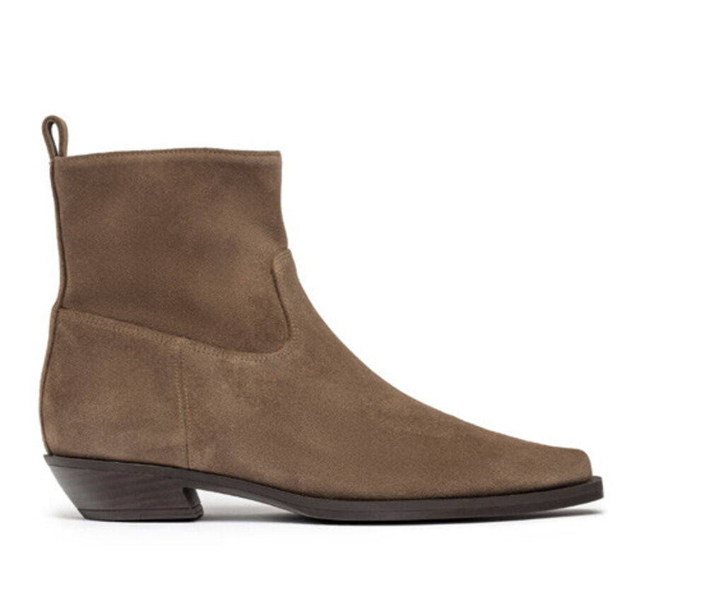 Taupe Suede Ankle Boot with Low Heel
