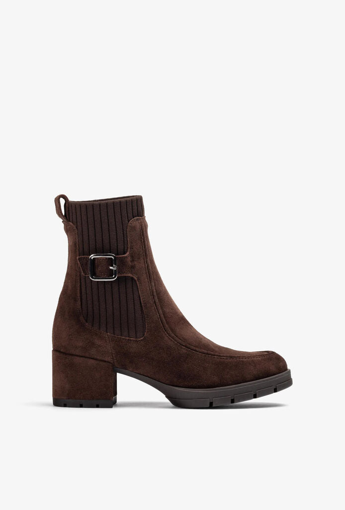 Brown Suede Ankle Boot with Buckle Detail