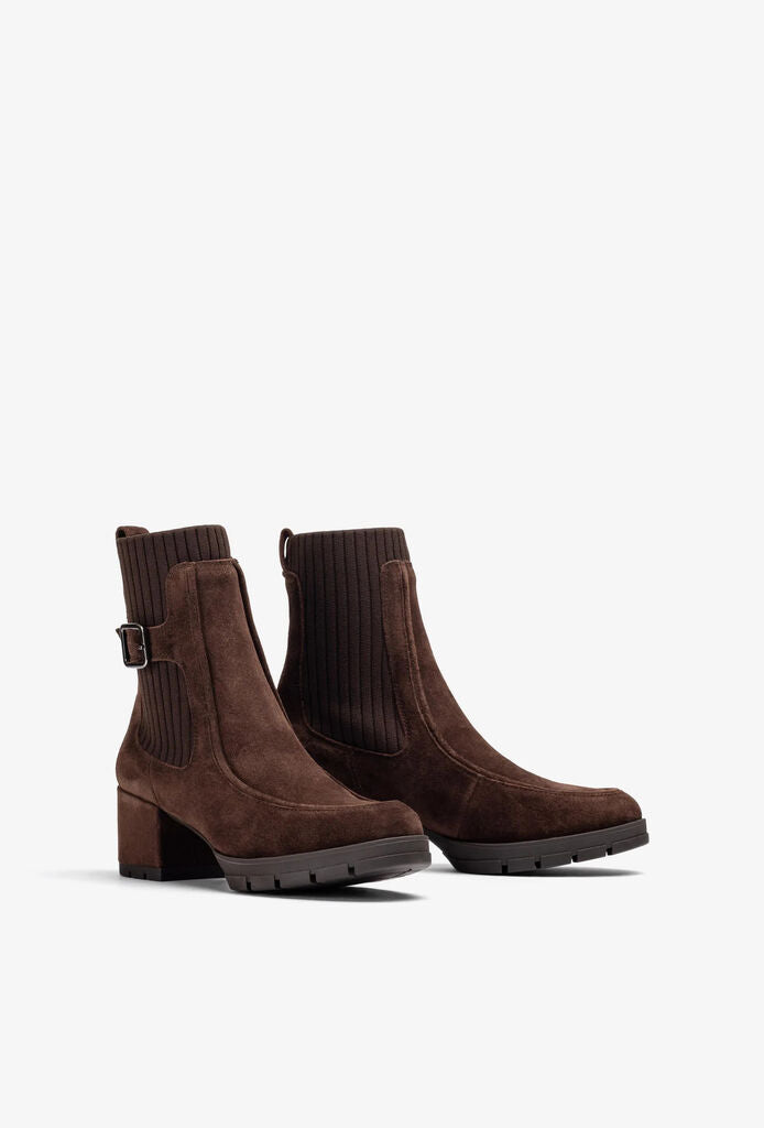 Brown Suede Ankle Boot with Buckle Detail