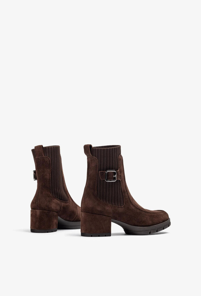 Brown Suede Ankle Boot with Buckle Detail