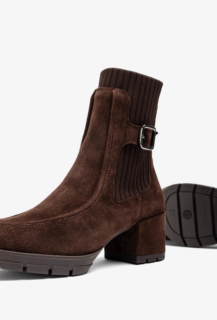 Brown Suede Ankle Boot with Buckle Detail