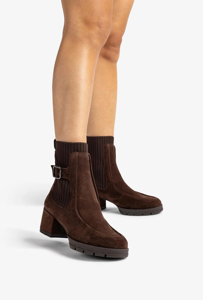 Brown Suede Ankle Boot with Buckle Detail