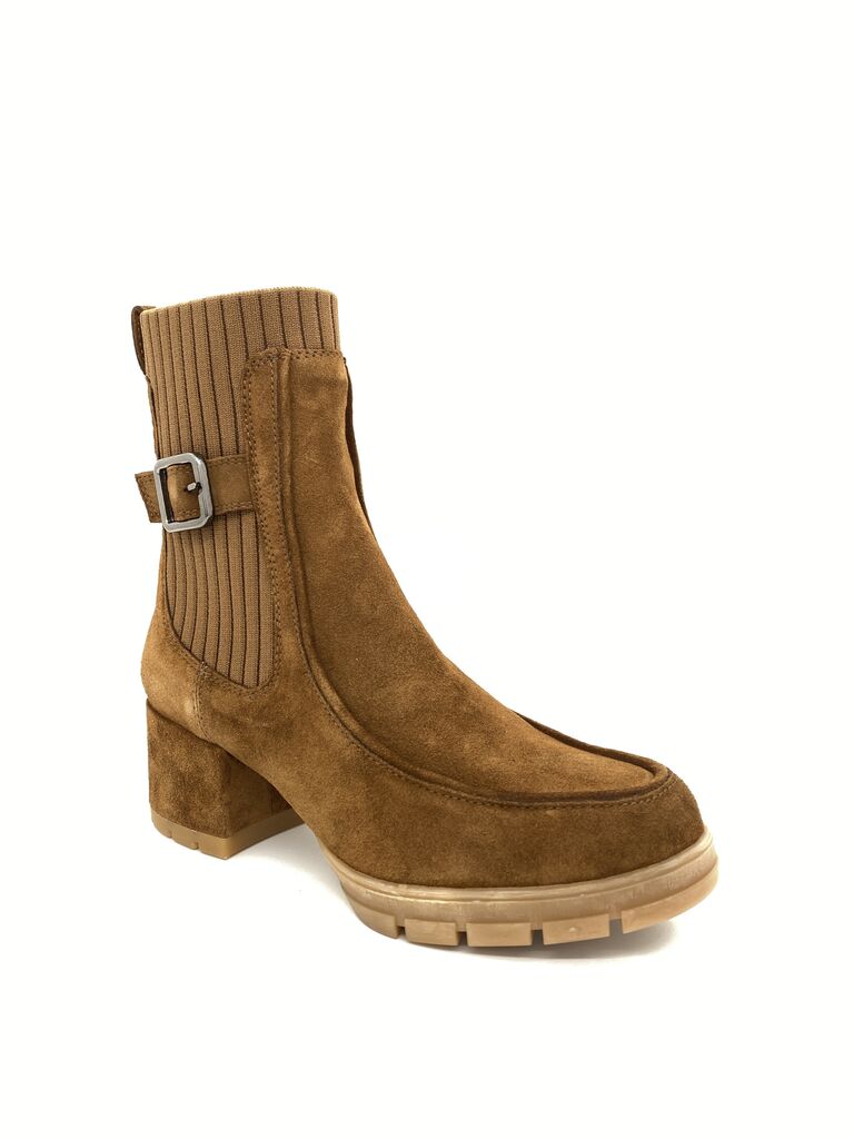 Chestnut Suede Ankle Boots with Buckle Detail