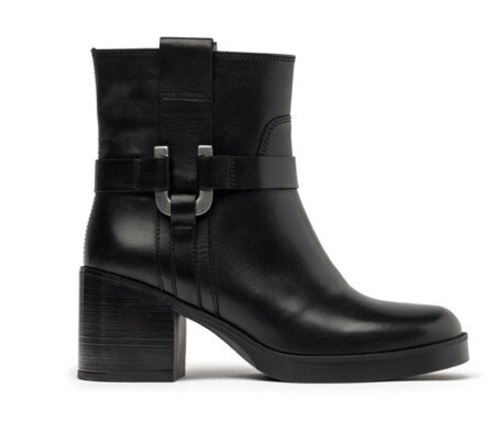 Black Leather Ankle Boots with Buckle Detail