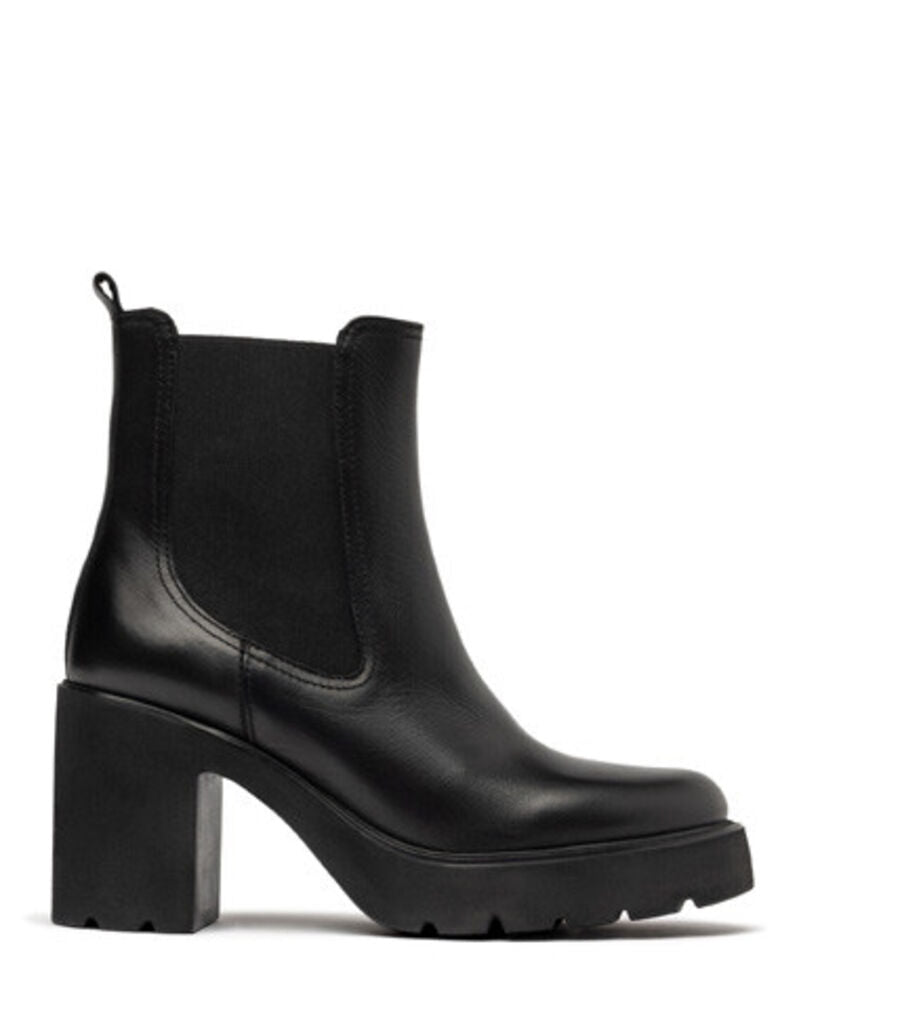 Black Leather Ankle Boot with Block Heel