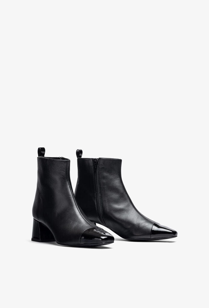 Black Leather Ankle Boots with Glossy Heel
