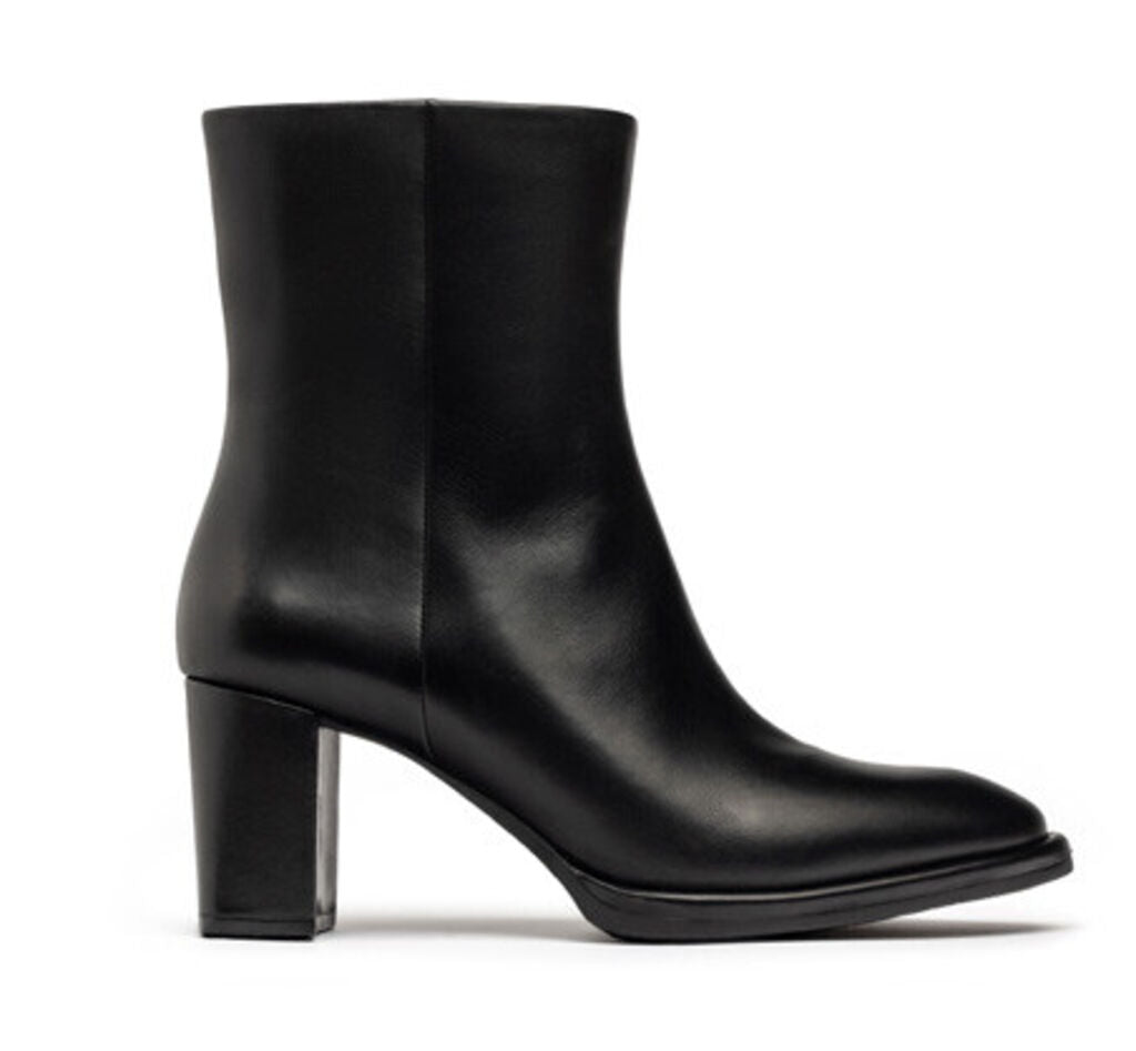 Black Leather Ankle Boots with Block Heel