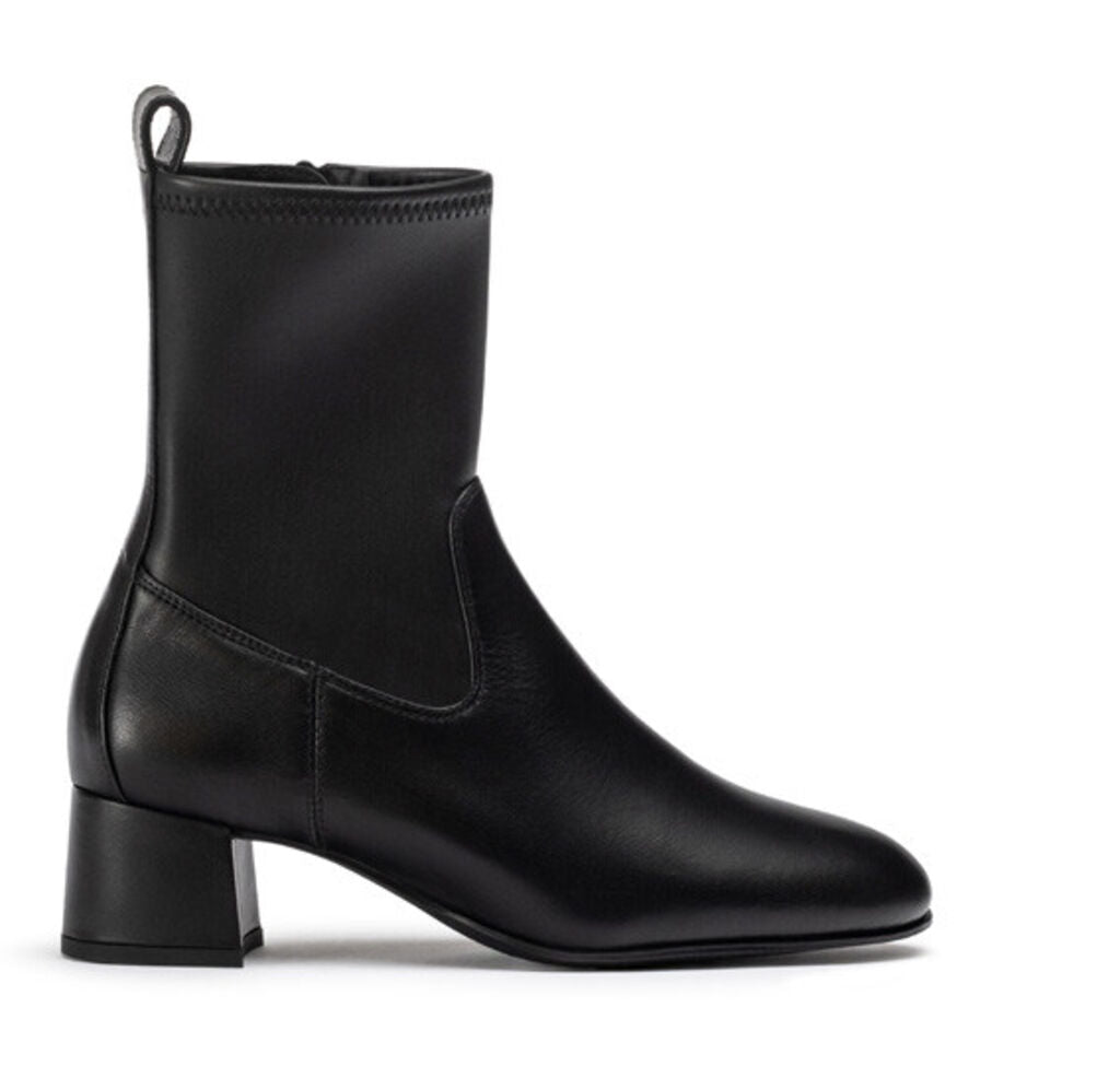 Black Leather Ankle Boots with Block Heel