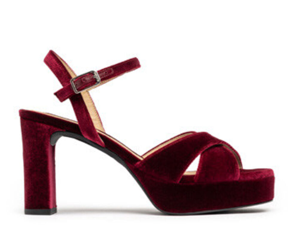 Burgundy Velvet Platform Sandal with Ankle Strap
