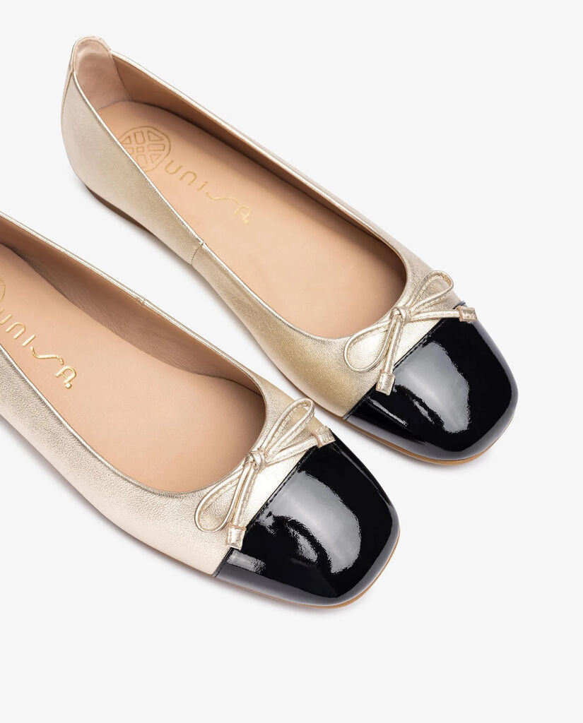 Gold and Black Ballerina Flats with Bow Detail