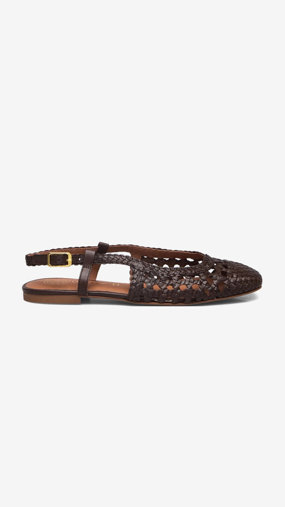 Dark Brown Woven Flat Sandal with Slingback Strap