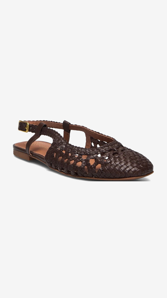 Dark Brown Woven Flat Sandal with Slingback Strap