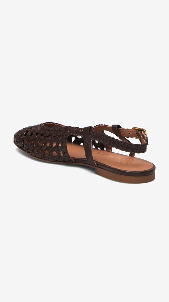 Dark Brown Woven Flat Sandal with Slingback Strap