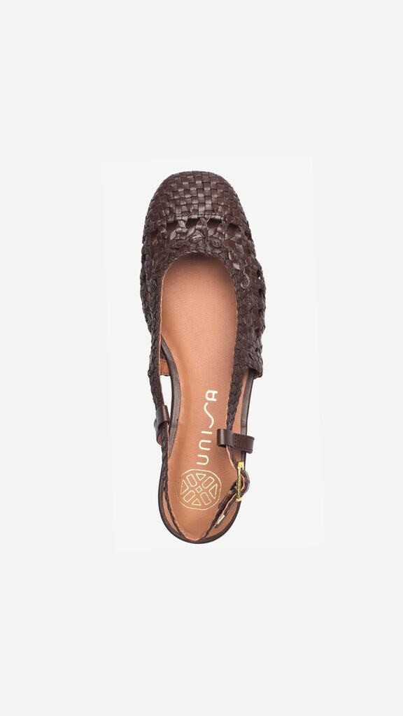 Dark Brown Woven Flat Sandal with Slingback Strap