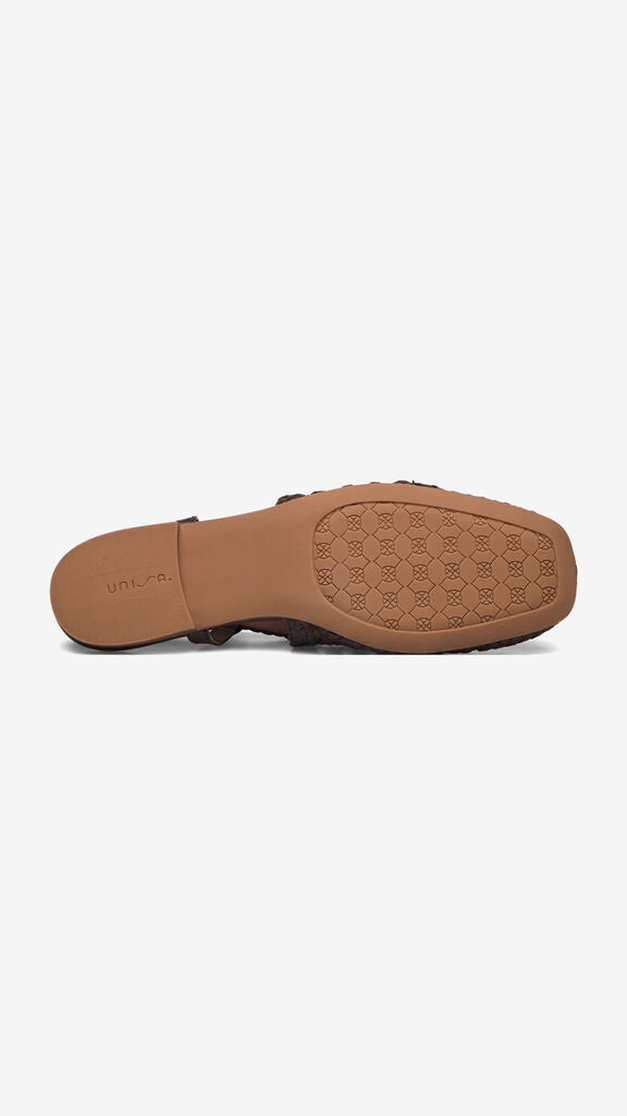 Dark Brown Woven Flat Sandal with Slingback Strap