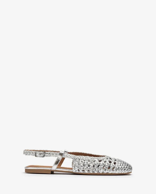 Silver Woven Slingback Flats