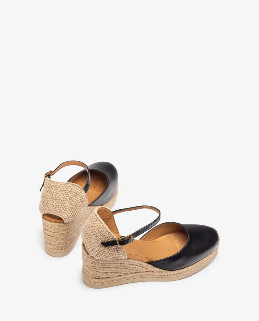 Black Canvas Wedge with Braided Heel