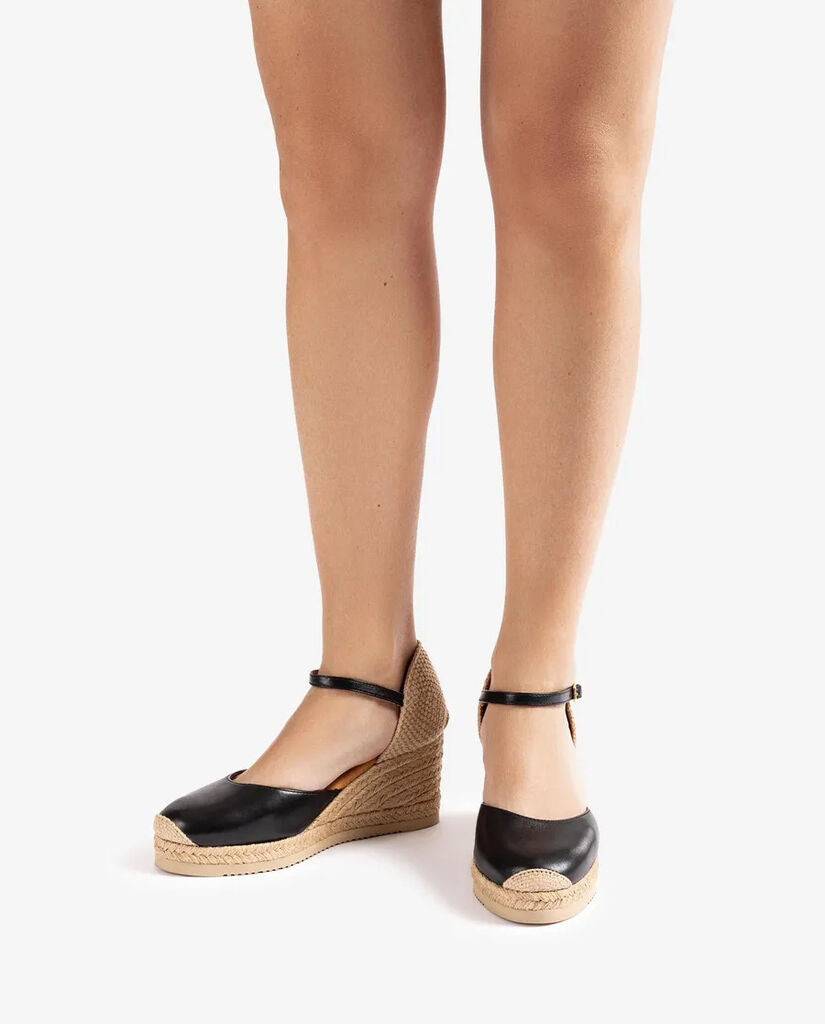 Black Canvas Wedge with Braided Heel