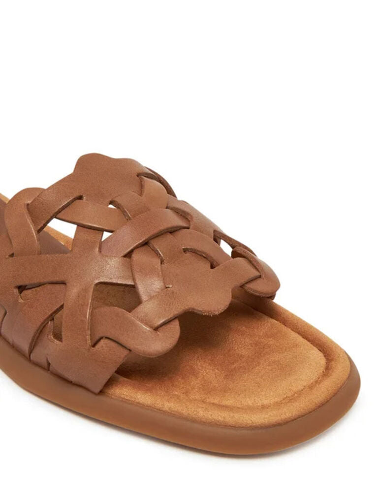Brown Woven Slide Sandals with Flat Sole