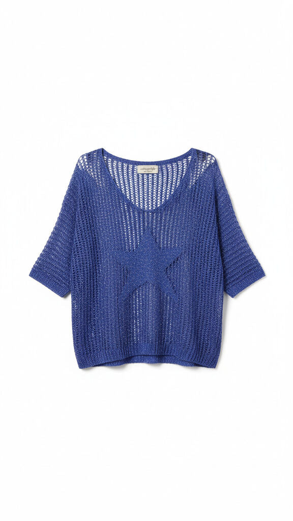 Blue Knit Sweater with Star Pattern