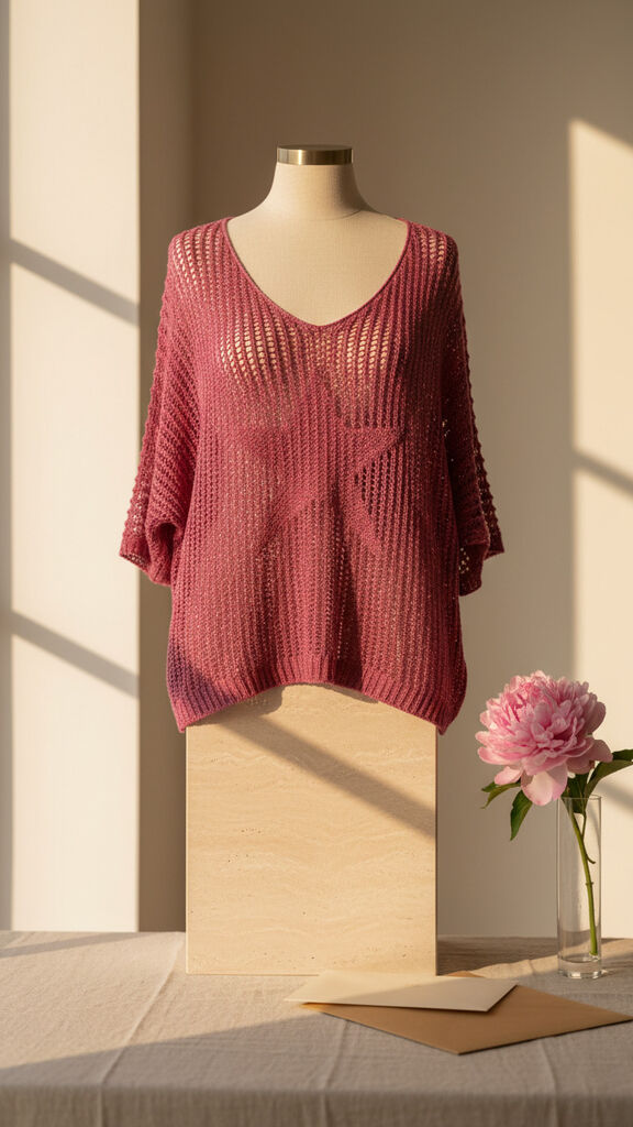 Berry Mesh Knit Top with Star Detail