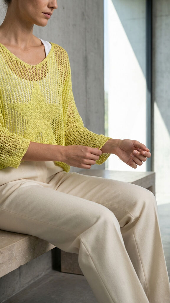 Yellow Knit Poncho with Star Detail