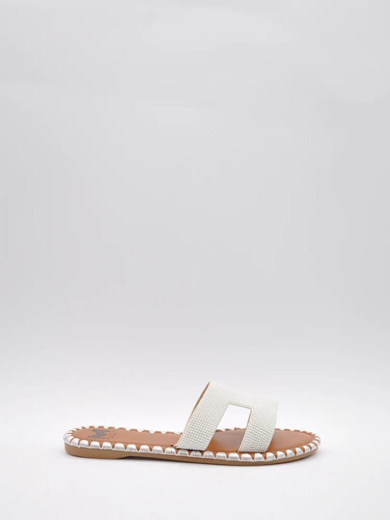 White Textured Slide Sandals with Open Toe