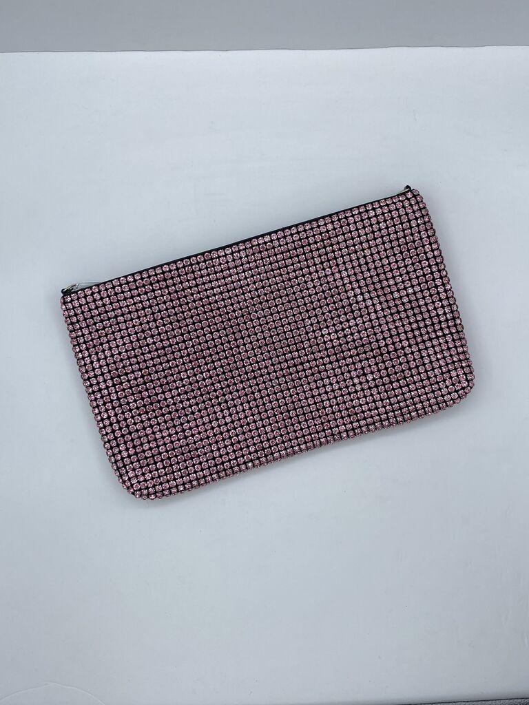 Pink Rhinestone Clutch with Zip Closure