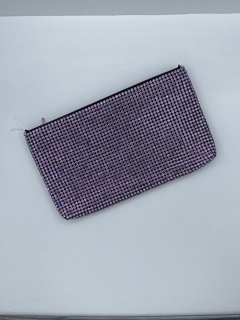 Lilac Rhinestone Pouch with Zip Closure