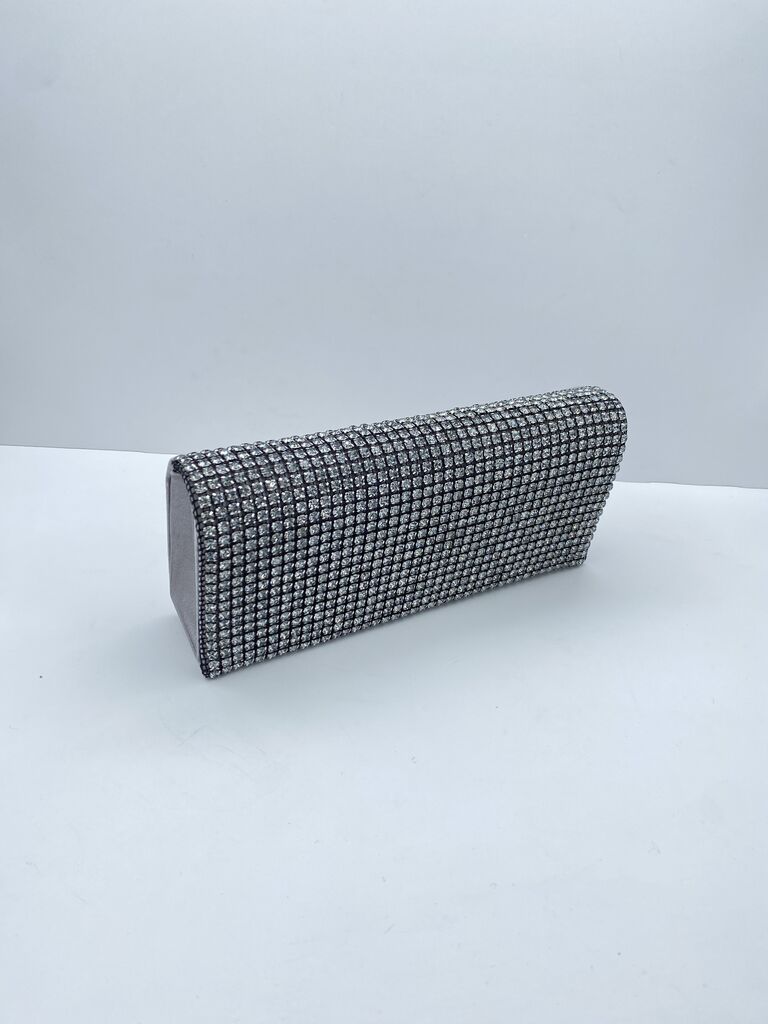 Silver Rhinestone Clutch with Structured Silhouette