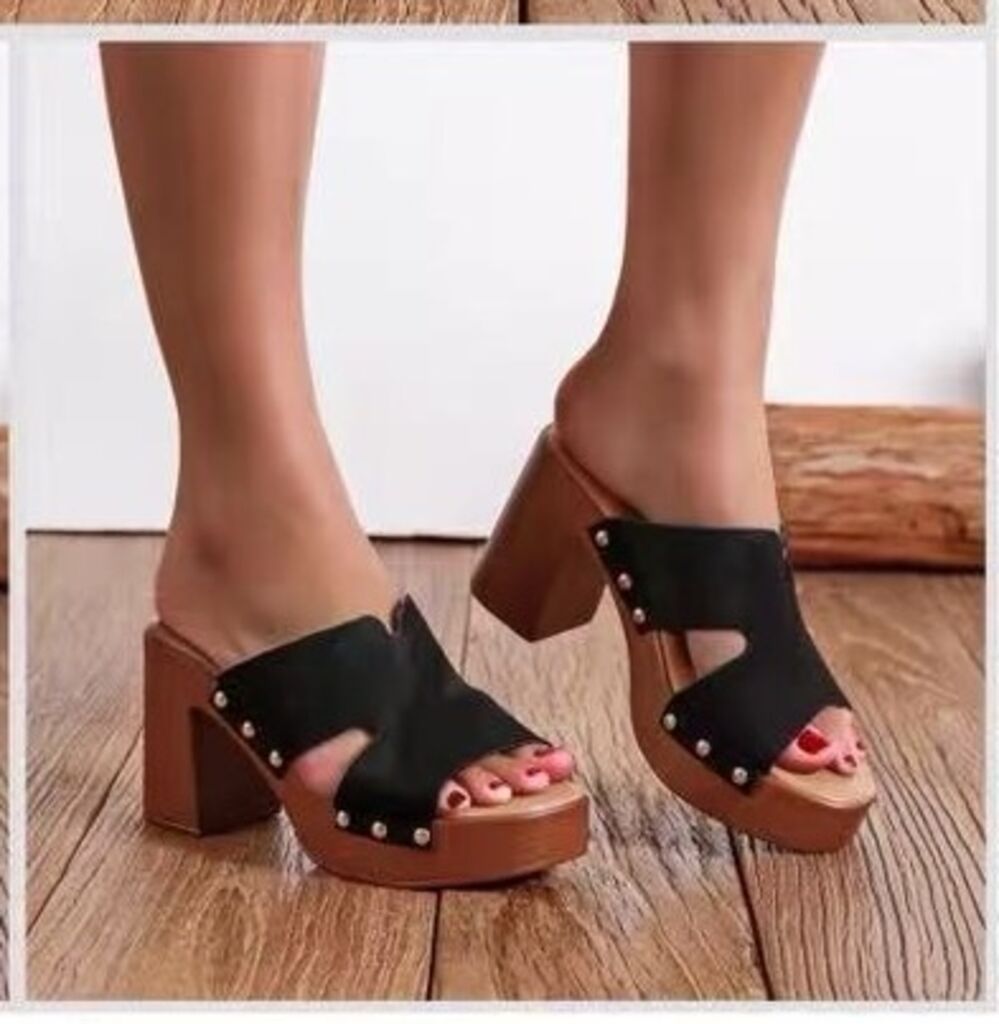 Heeled Mule Open-Toe Suede BLACK