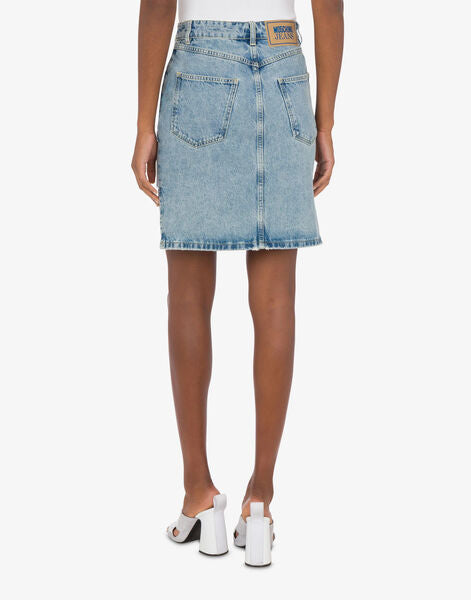 Blue Denim Mini Skirt with Patch Detail