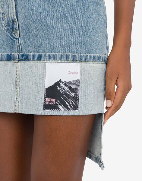 Blue Denim Mini Skirt with Patch Detail