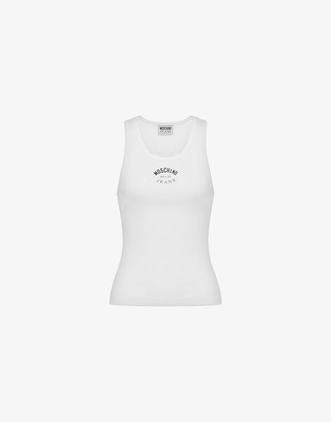 White Cotton Tank Top with Logo Detail