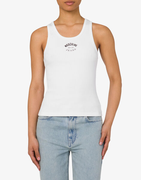White Cotton Tank Top with Logo Detail