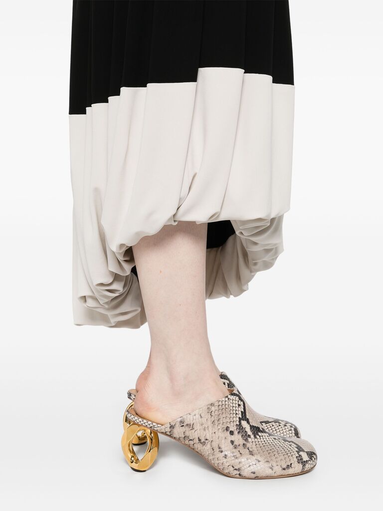 Black Two-Tone Pleated Midi Dress