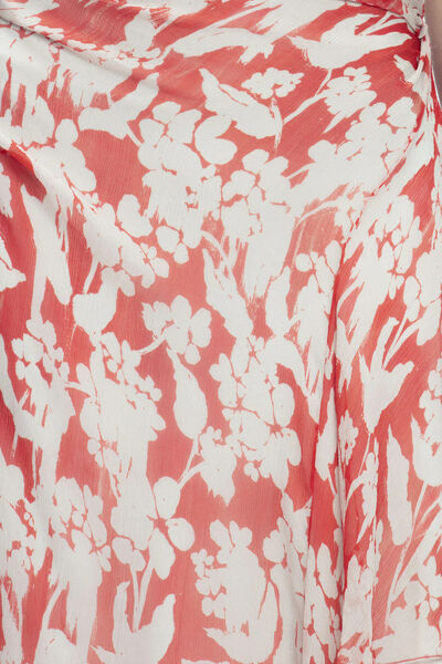 Red Floral One-Shoulder Dress with Side Slit