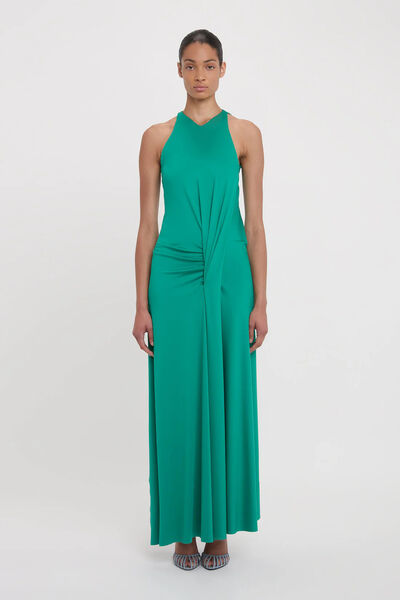 Green Draped Halter Maxi Dress