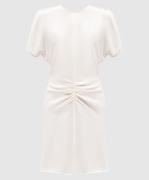 Ivory Draped Dress with Ruched Waist