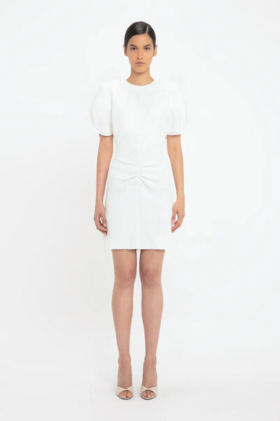 Ivory Draped Dress with Ruched Waist