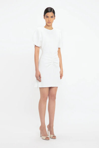 Ivory Draped Dress with Ruched Waist