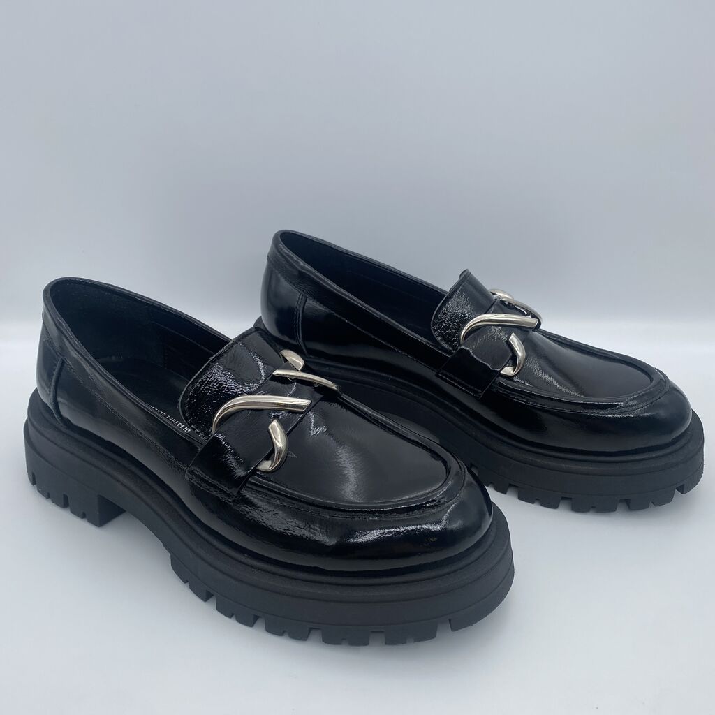 Black Patent Loafers with Chunky Sole