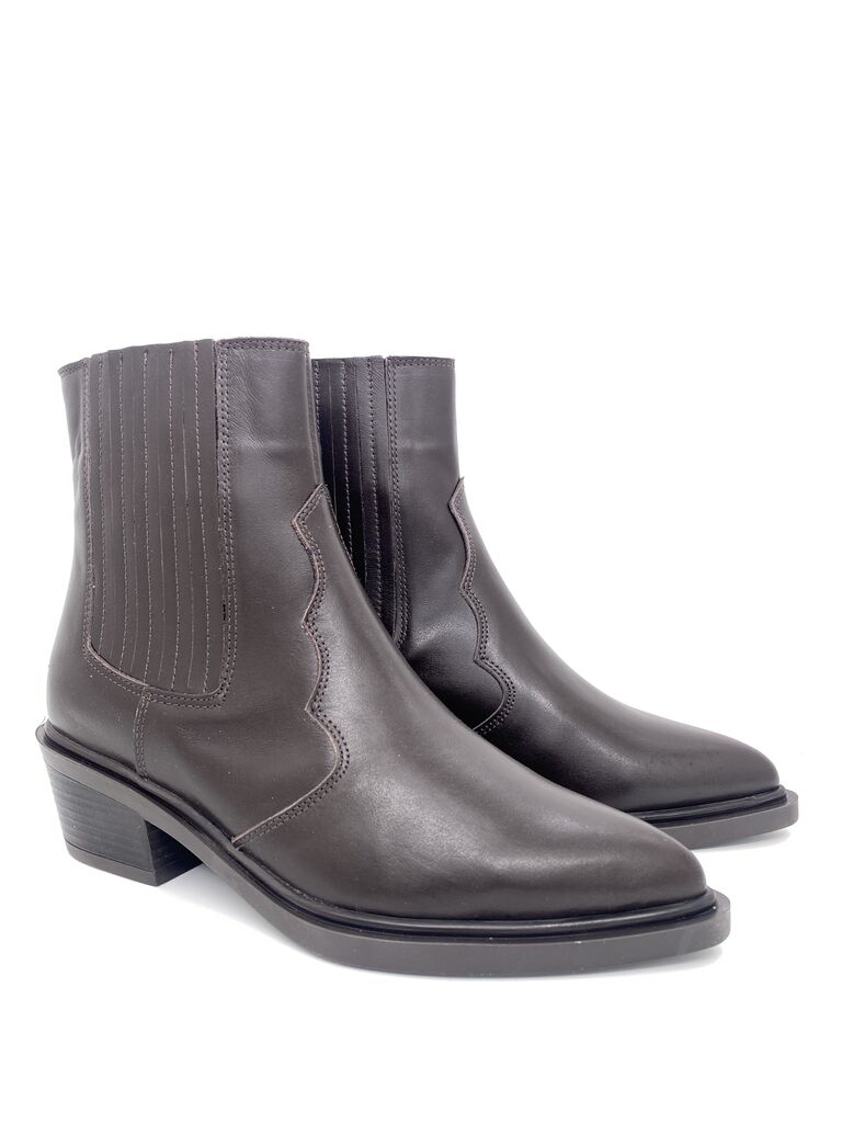 Dark Brown Leather Ankle Boot with Elastic Panel